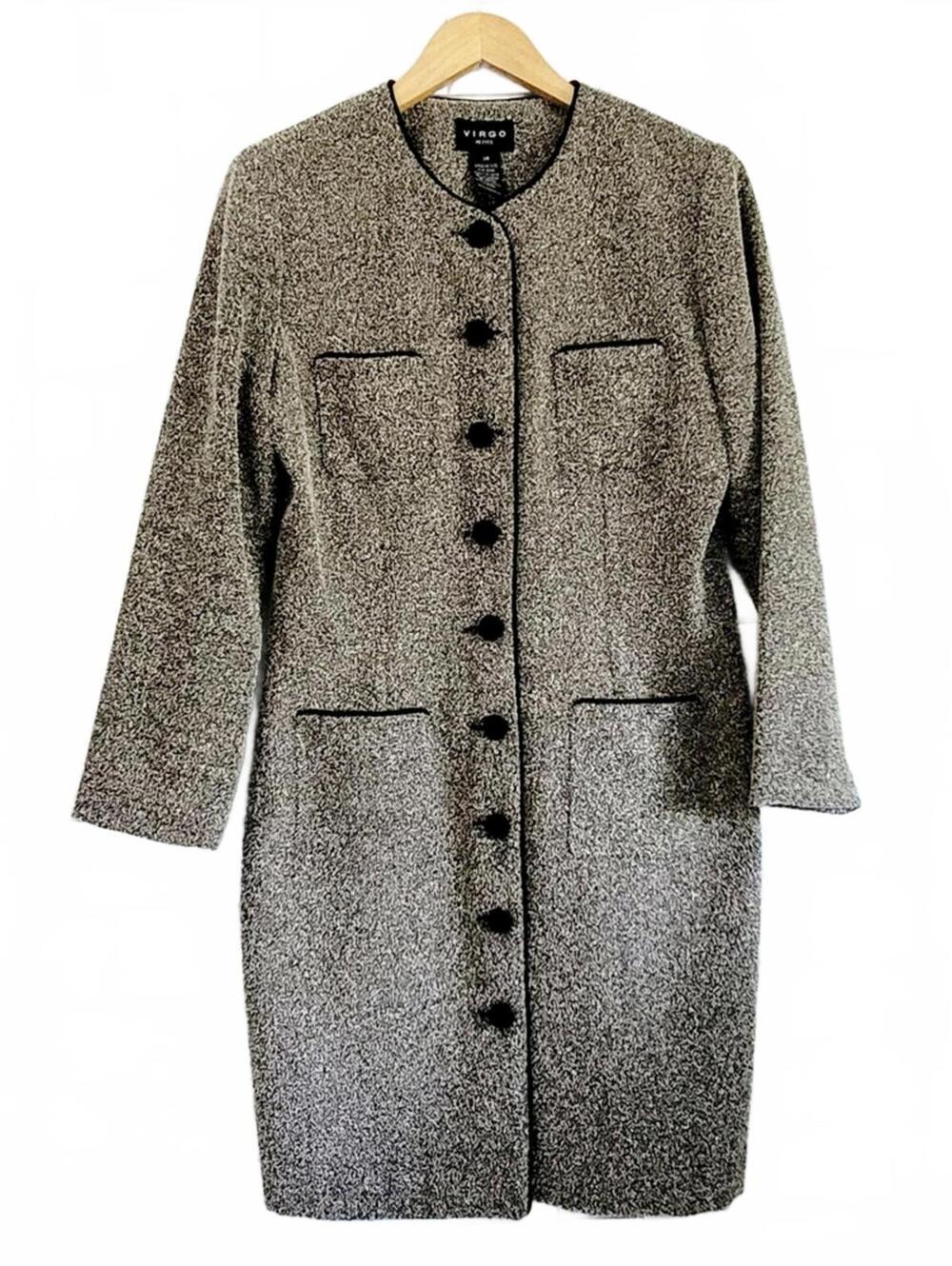 Virgo Vintage Ladies Boucle Tweed Collarless Above Knee Coat Size 14P